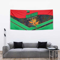Martinique Pride Tapestry with Red Green Design and Tropical Bird of Paradise Flower