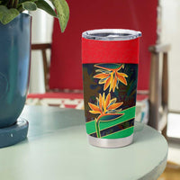 Martinique Pride Tumbler Cup with Red Green Design and Tropical Bird of Paradise Flower