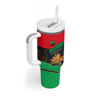 Martinique Pride Tumbler With Handle with Red Green Design and Tropical Bird of Paradise Flower