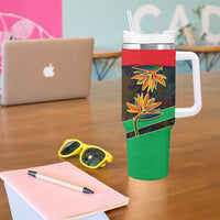 Martinique Pride Tumbler With Handle with Red Green Design and Tropical Bird of Paradise Flower