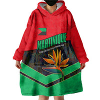 Martinique Pride Wearable Blanket Hoodie with Red Green Design and Tropical Bird of Paradise Flower