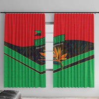 Martinique Pride Window Curtain with Red Green Design and Tropical Bird of Paradise Flower