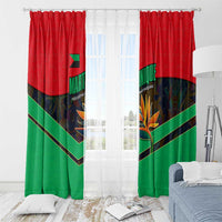Martinique Pride Window Curtain with Red Green Design and Tropical Bird of Paradise Flower
