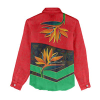 Martinique Pride Women Casual Shirt with Red Green Design and Tropical Bird of Paradise Flower