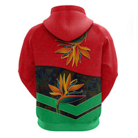 Martinique Pride Zip Hoodie with Red Green Design and Tropical Bird of Paradise Flower