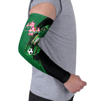 Personalized Saudi Arabia Football Arm Sleeves Falcon Mascot Green - Desert Rose Geometric