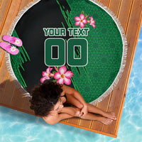 Personalized Saudi Arabia Football Beach Blanket Falcon Mascot Green - Desert Rose Geometric