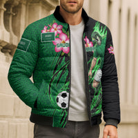Personalized Saudi Arabia Football Bomber Puffer Jacket Falcon Mascot Green - Desert Rose Geometric
