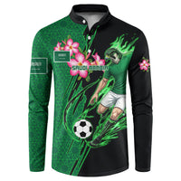 Personalized Saudi Arabia Football Button Sweatshirt Falcon Mascot Green - Desert Rose Geometric