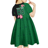 Personalized Saudi Arabia Football Kid Short Sleeve Dress Falcon Mascot Green - Desert Rose Geometric