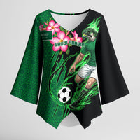 Personalized Saudi Arabia Football Kimono Sleeve Blouse Falcon Mascot Green - Desert Rose Geometric