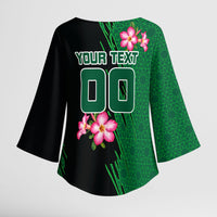 Personalized Saudi Arabia Football Kimono Sleeve Blouse Falcon Mascot Green - Desert Rose Geometric