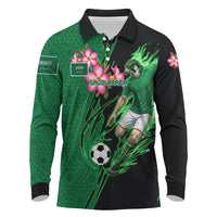 Personalized Saudi Arabia Football Long Sleeve Polo Shirt Falcon Mascot Green - Desert Rose Geometric