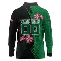 Personalized Saudi Arabia Football Long Sleeve Polo Shirt Falcon Mascot Green - Desert Rose Geometric