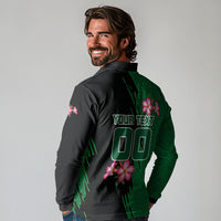 Personalized Saudi Arabia Football Long Sleeve Polo Shirt Falcon Mascot Green - Desert Rose Geometric