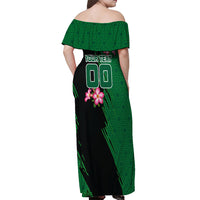 Personalized Saudi Arabia Football Off Shoulder Maxi Dress Falcon Mascot Green - Desert Rose Geometric