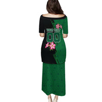 Personalized Saudi Arabia Football Puletasi Falcon Mascot Green - Desert Rose Geometric