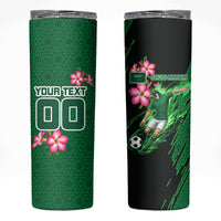 Personalized Saudi Arabia Football Skinny Tumbler Falcon Mascot Green - Desert Rose Geometric