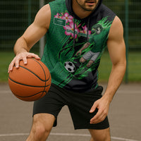 Personalized Saudi Arabia Football Sleeveless Hoodie Falcon Mascot Green - Desert Rose Geometric