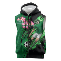 Personalized Saudi Arabia Football Sleeveless Zip Hoodie Falcon Mascot Green - Desert Rose Geometric