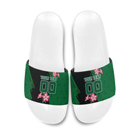 Personalized Saudi Arabia Football Slide Sandals Falcon Mascot Green - Desert Rose Geometric