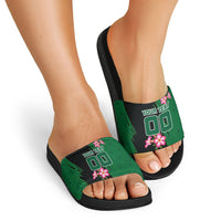 Personalized Saudi Arabia Football Slide Sandals Falcon Mascot Green - Desert Rose Geometric