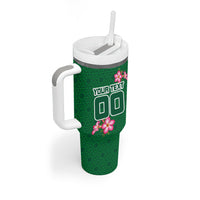 Personalized Saudi Arabia Football Tumbler With Handle Falcon Mascot Green - Desert Rose Geometric