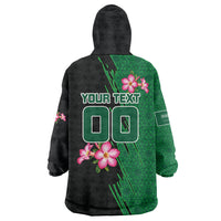 Personalized Saudi Arabia Football Wearable Blanket Hoodie Falcon Mascot Green - Desert Rose Geometric