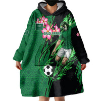 Personalized Saudi Arabia Football Wearable Blanket Hoodie Falcon Mascot Green - Desert Rose Geometric