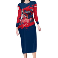 Personalized France Football Gallic Long Sleeve Bodycon Dress Rooster Mascot Flag Art - Birthplace Of Liberty
