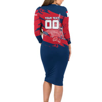 Personalized France Football Gallic Long Sleeve Bodycon Dress Rooster Mascot Flag Art - Birthplace Of Liberty