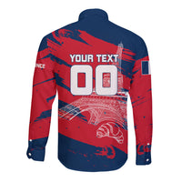 Personalized France Football Gallic Long Sleeve Button Shirt Rooster Mascot Flag Art - Birthplace Of Liberty