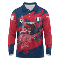 Personalized France Football Gallic Long Sleeve Polo Shirt Rooster Mascot Flag Art - Birthplace Of Liberty
