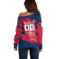 Personalized France Football Gallic Off Shoulder Sweater Rooster Mascot Flag Art - Birthplace Of Liberty