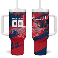 Personalized France Football Gallic Tumbler With Handle Rooster Mascot Flag Art - Birthplace Of Liberty