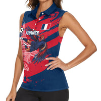 Personalized France Football Gallic Women Sleeveless Polo Shirt Rooster Mascot Flag Art - Birthplace Of Liberty