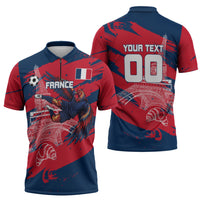 Personalized France Football Gallic Zipper Polo Shirt Rooster Mascot Flag Art - Birthplace Of Liberty