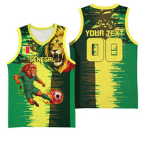 Personalized Senegal Football Lion Basketball Jersey Fierce Roaring Lion Soccer Art With Senegal Flag