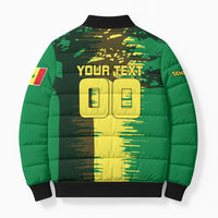 Personalized Senegal Football Lion Bomber Puffer Jacket Fierce Roaring Lion Soccer Art With Senegal Flag