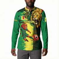 Personalized Senegal Football Lion Button Sweatshirt Fierce Roaring Lion Soccer Art With Senegal Flag