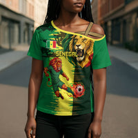 Personalized Senegal Football Lion Cross Shoulder Shirt Fierce Roaring Lion Soccer Art With Senegal Flag