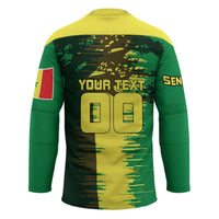 Personalized Senegal Football Lion Hockey Jersey Fierce Roaring Lion Soccer Art With Senegal Flag