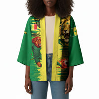 Personalized Senegal Football Lion Kimono Fierce Roaring Lion Soccer Art With Senegal Flag