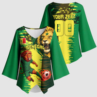 Personalized Senegal Football Lion Kimono Sleeve Blouse Fierce Roaring Lion Soccer Art With Senegal Flag