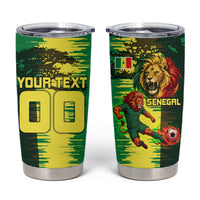 Personalized Senegal Football Lion Tumbler Cup Fierce Roaring Lion Soccer Art With Senegal Flag