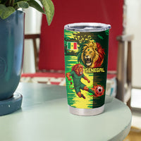 Personalized Senegal Football Lion Tumbler Cup Fierce Roaring Lion Soccer Art With Senegal Flag