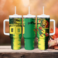 Personalized Senegal Football Lion Tumbler With Handle Fierce Roaring Lion Soccer Art With Senegal Flag