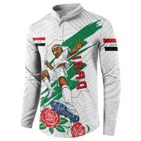 Personalized Iraq Football Button Sweatshirt Hawk Mascot Soccer - Samarra Tower And Red Roses