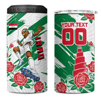 Personalized Iraq Football 4 in 1 Can Cooler Tumbler Hawk Mascot Soccer - Samarra Tower And Red Roses