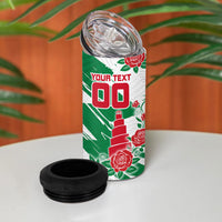 Personalized Iraq Football 4 in 1 Can Cooler Tumbler Hawk Mascot Soccer - Samarra Tower And Red Roses